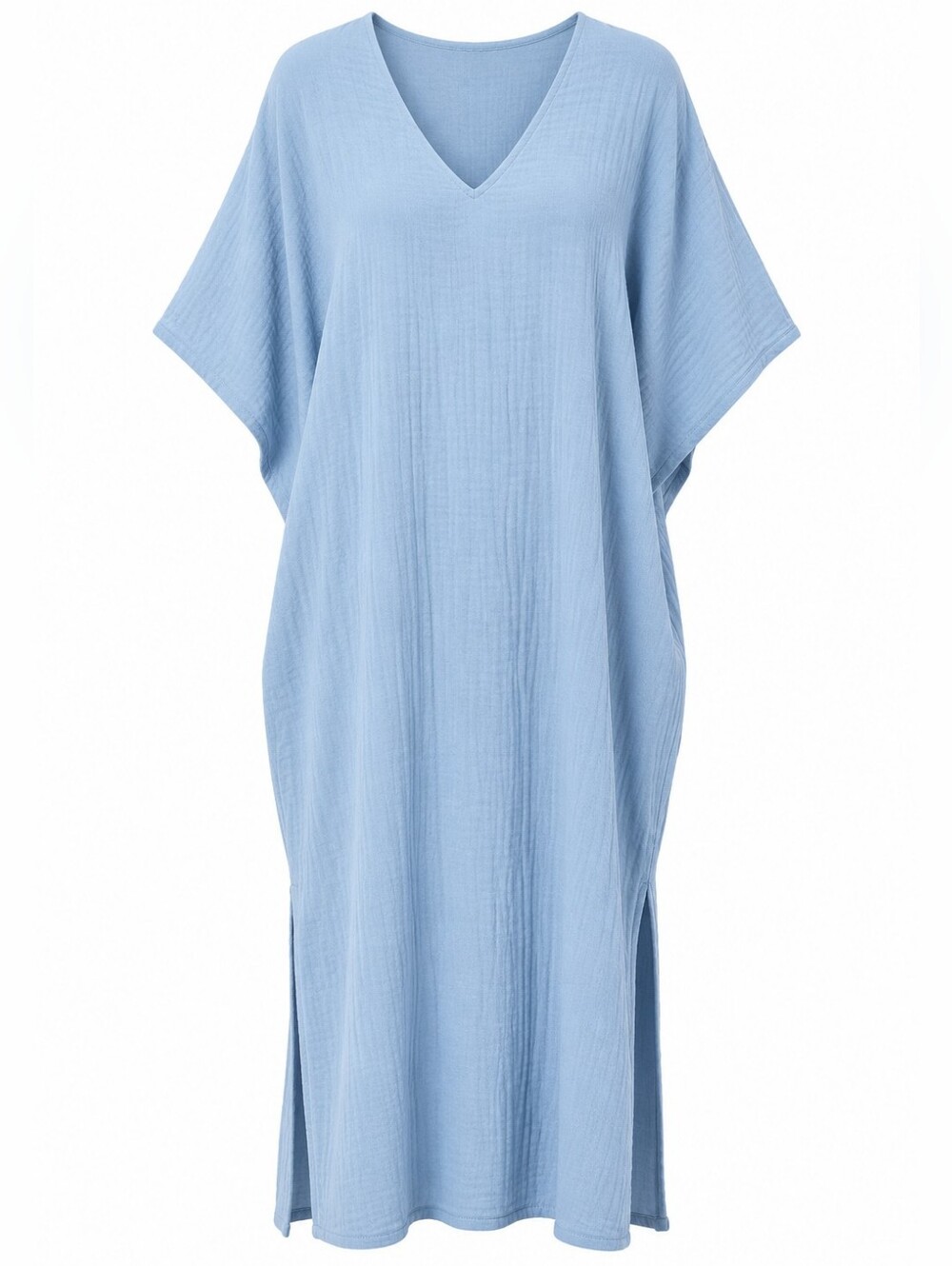 ANAAK Cotton Gauze Kaftan Maxi Dress Blue V Neck Oversized Quiet Luxury Boho 0 2